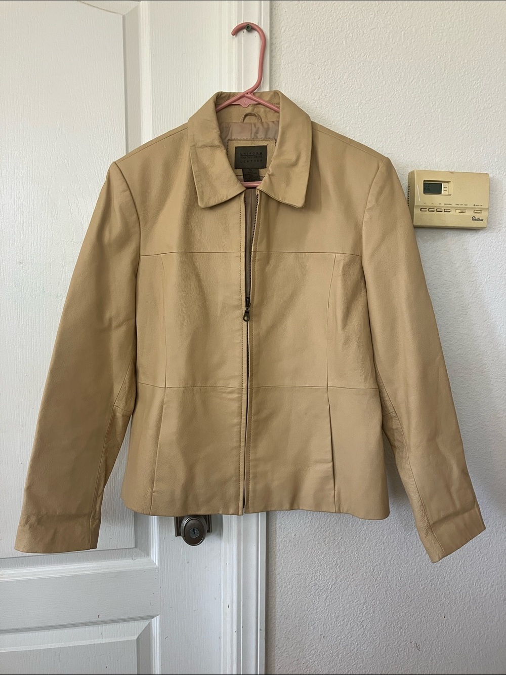 Women's Tan 100% Leather Zip-Front Jacket Size 14
